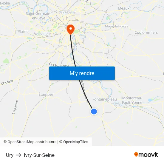 Ury to Ivry-Sur-Seine map
