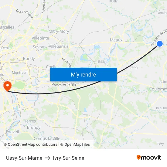 Ussy-Sur-Marne to Ivry-Sur-Seine map