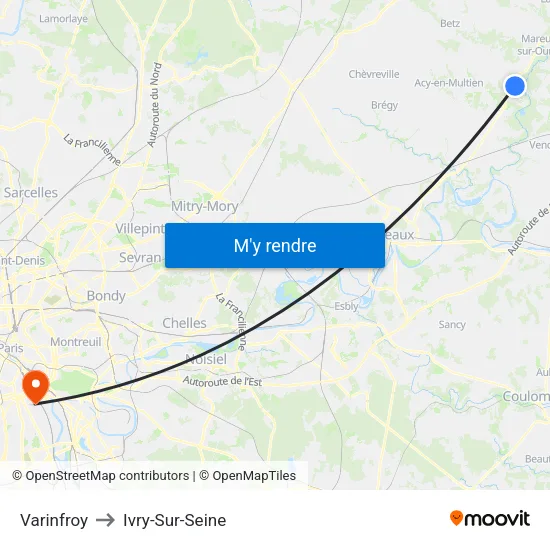 Varinfroy to Ivry-Sur-Seine map