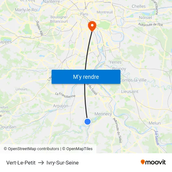 Vert-Le-Petit to Ivry-Sur-Seine map