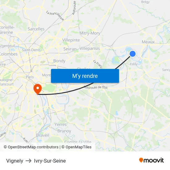 Vignely to Ivry-Sur-Seine map