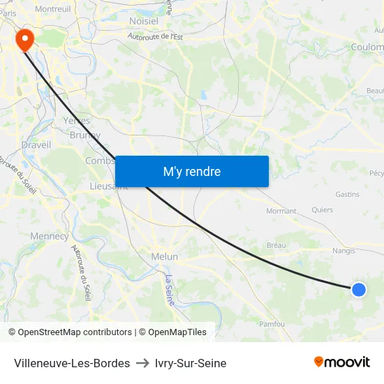 Villeneuve-Les-Bordes to Ivry-Sur-Seine map