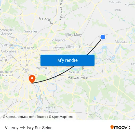 Villeroy to Ivry-Sur-Seine map
