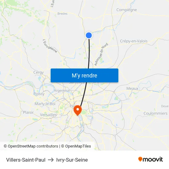 Villers-Saint-Paul to Ivry-Sur-Seine map