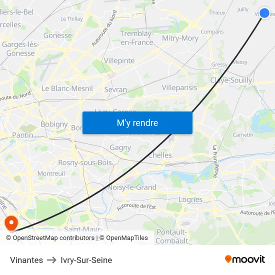 Vinantes to Ivry-Sur-Seine map