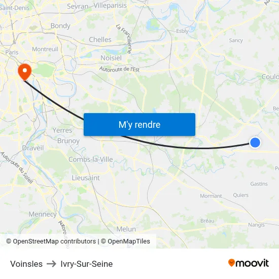 Voinsles to Ivry-Sur-Seine map