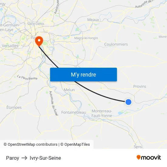 Paroy to Ivry-Sur-Seine map