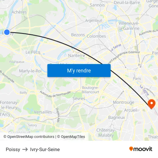 Poissy to Ivry-Sur-Seine map