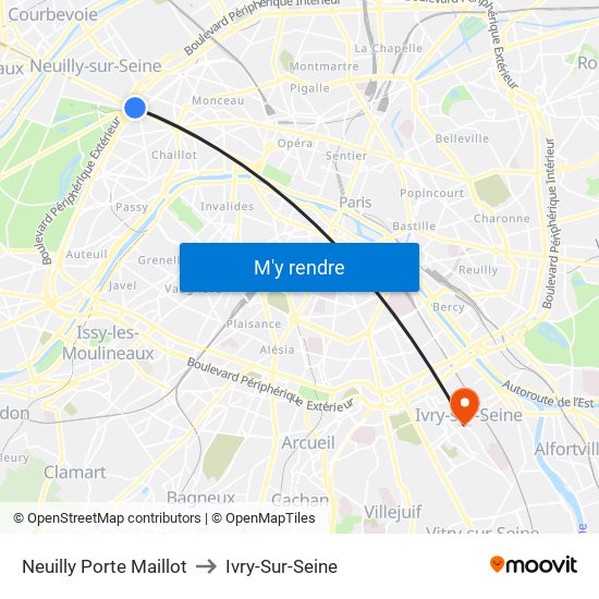 Neuilly Porte Maillot to Ivry-Sur-Seine map