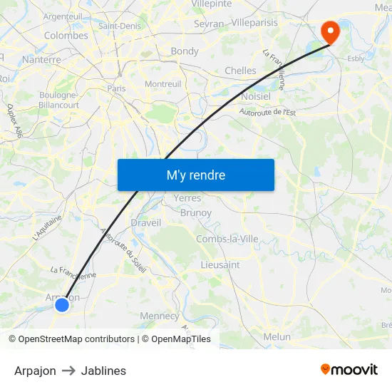 Arpajon to Jablines map