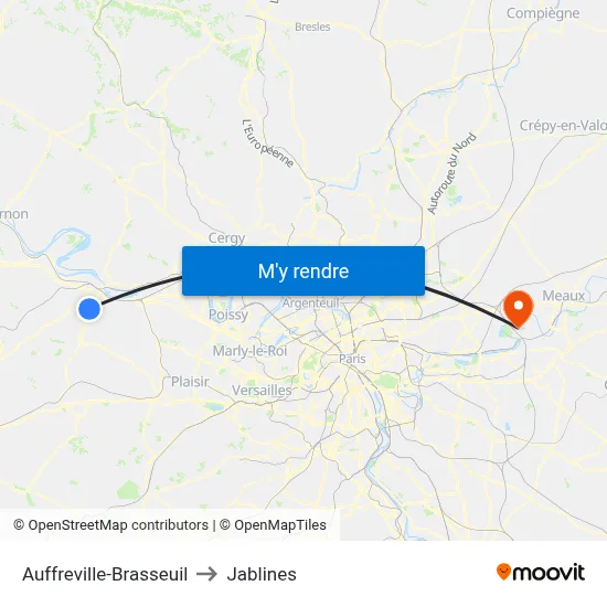 Auffreville-Brasseuil to Jablines map