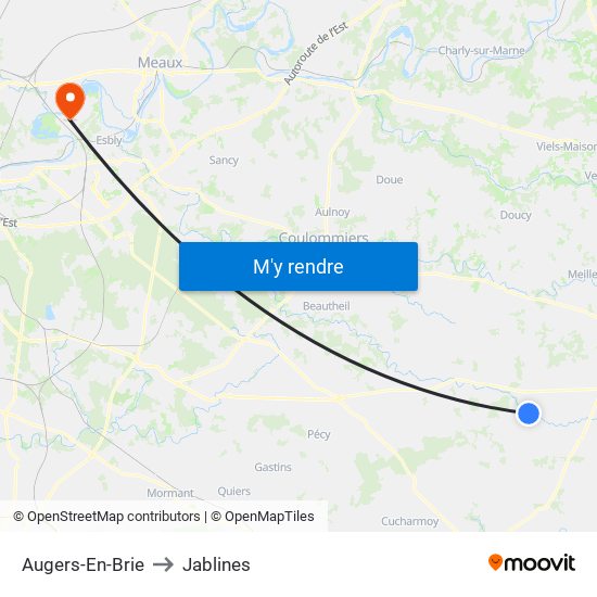 Augers-En-Brie to Jablines map