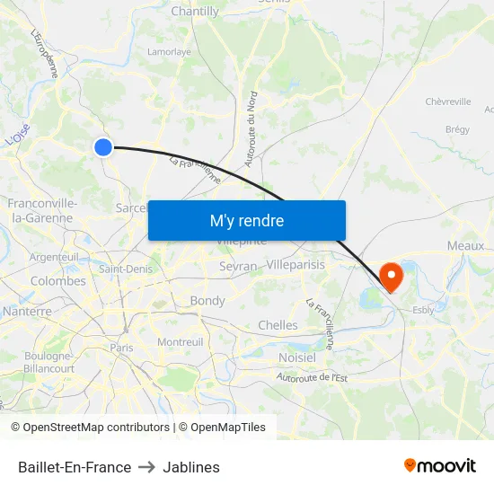 Baillet-En-France to Jablines map