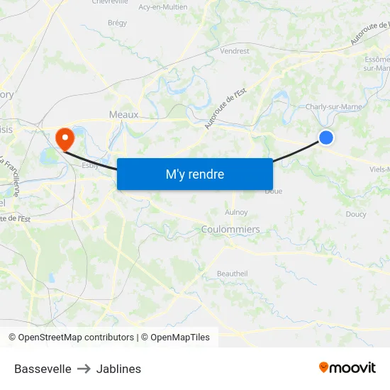 Bassevelle to Jablines map