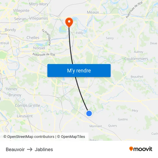 Beauvoir to Jablines map