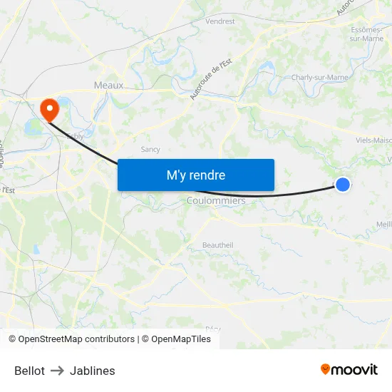 Bellot to Jablines map