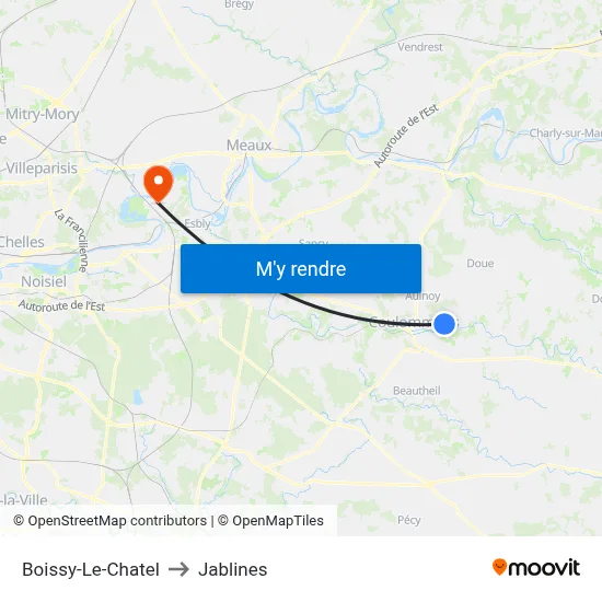 Boissy-Le-Chatel to Jablines map