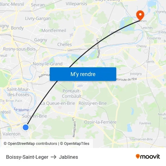 Boissy-Saint-Leger to Jablines map