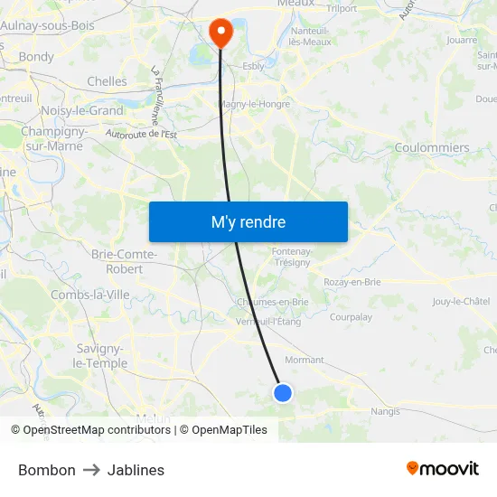 Bombon to Jablines map