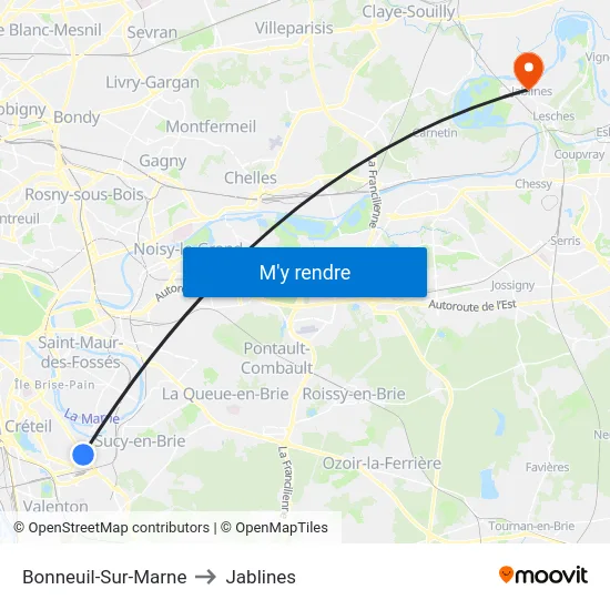 Bonneuil-Sur-Marne to Jablines map