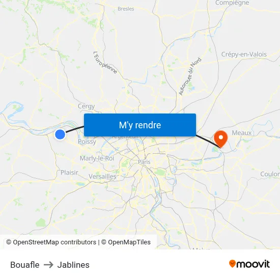 Bouafle to Jablines map