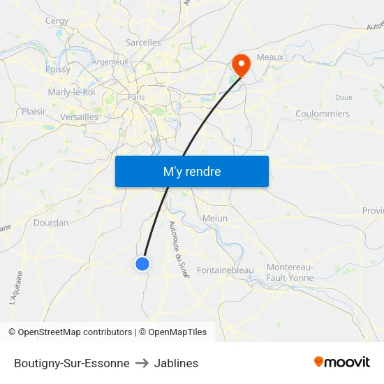 Boutigny-Sur-Essonne to Jablines map