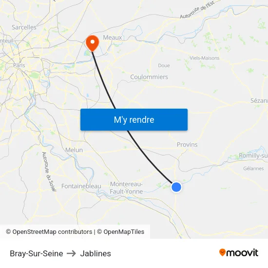 Bray-Sur-Seine to Jablines map