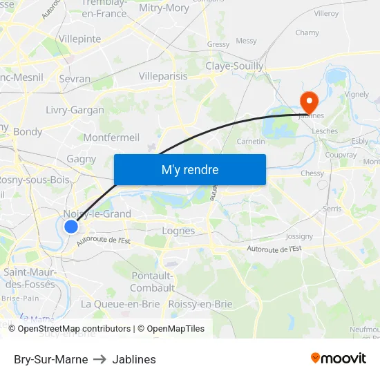 Bry-Sur-Marne to Jablines map