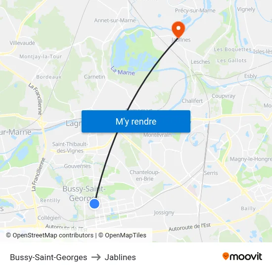 Bussy-Saint-Georges to Jablines map