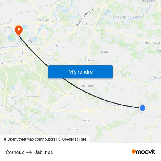 Cerneux to Jablines map
