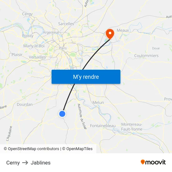 Cerny to Jablines map