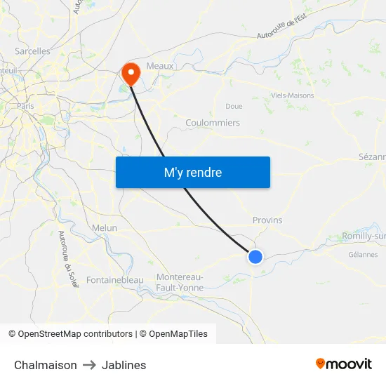 Chalmaison to Jablines map