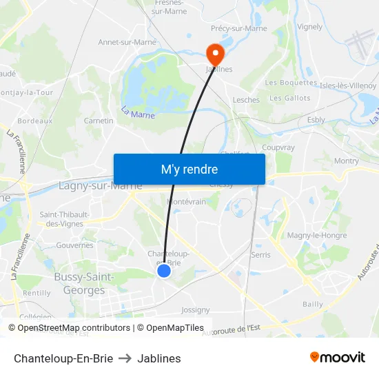 Chanteloup-En-Brie to Jablines map