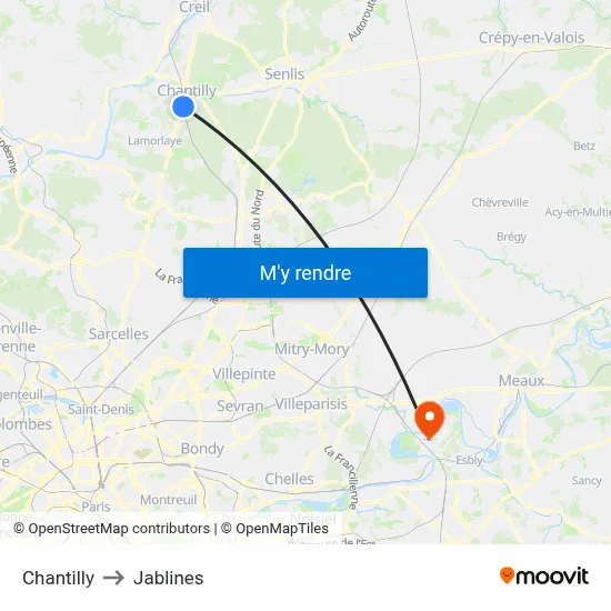 Chantilly to Jablines map