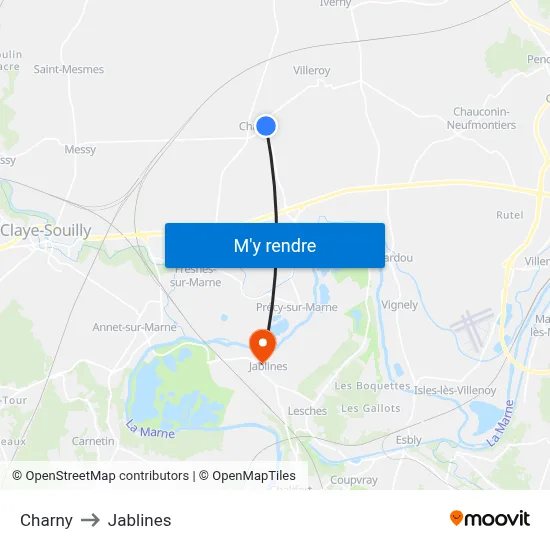 Charny to Jablines map