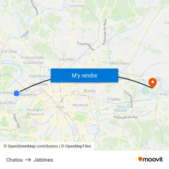 Chatou to Jablines map