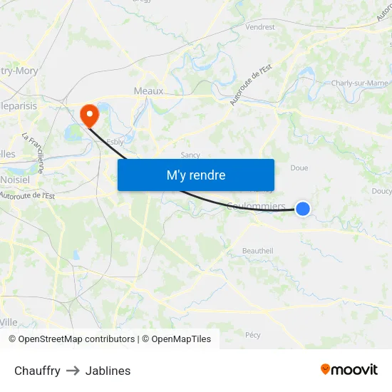 Chauffry to Jablines map