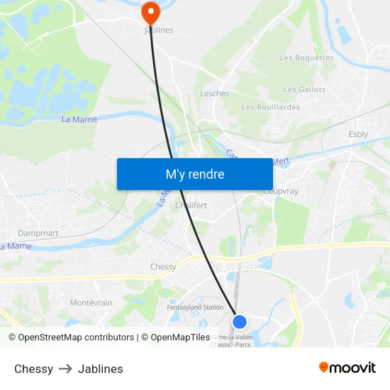 Chessy to Jablines map