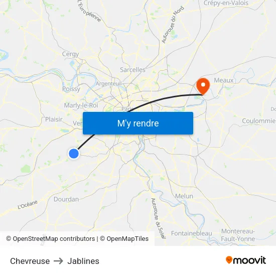 Chevreuse to Jablines map