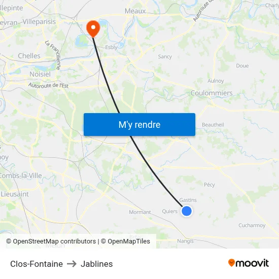 Clos-Fontaine to Jablines map