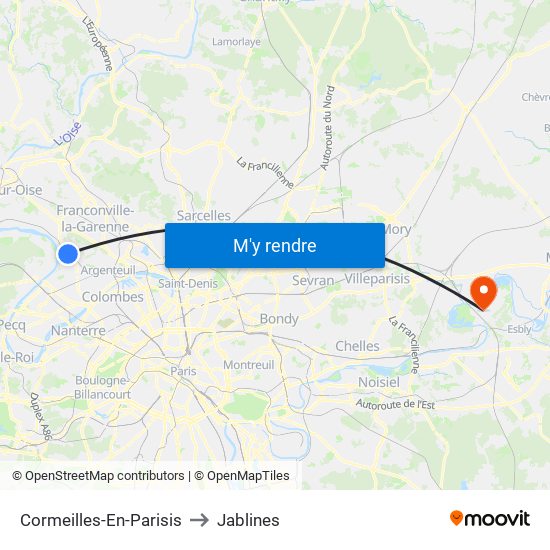 Cormeilles-En-Parisis to Jablines map