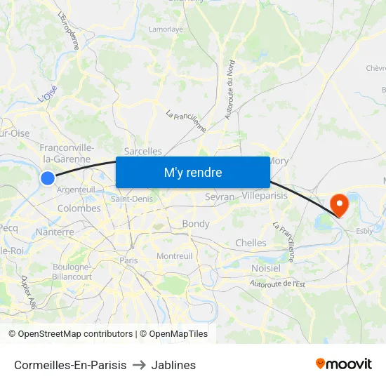 Cormeilles-En-Parisis to Jablines map