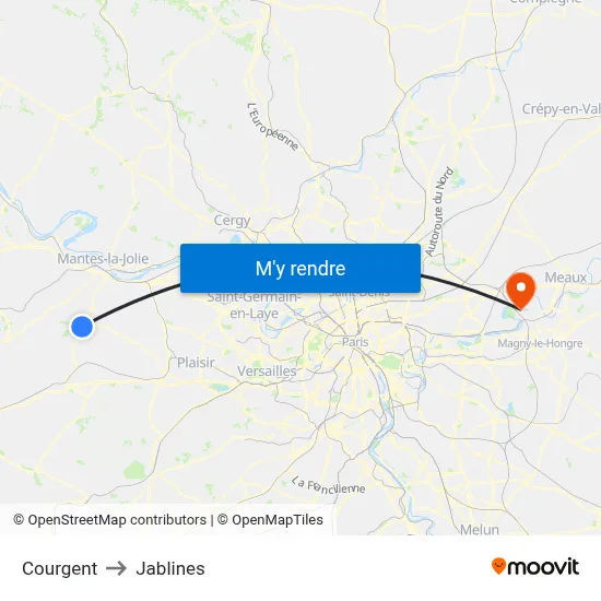 Courgent to Jablines map