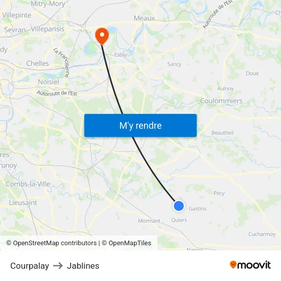 Courpalay to Jablines map