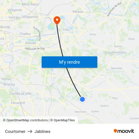 Courtomer to Jablines map
