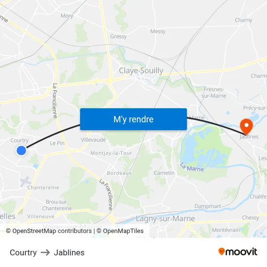 Courtry to Jablines map