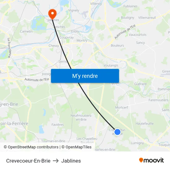 Crevecoeur-En-Brie to Jablines map