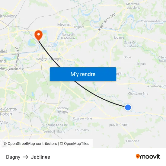 Dagny to Jablines map