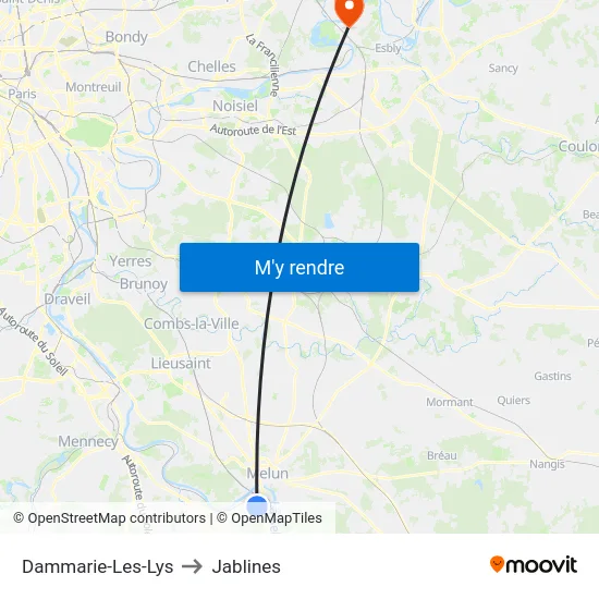 Dammarie-Les-Lys to Jablines map