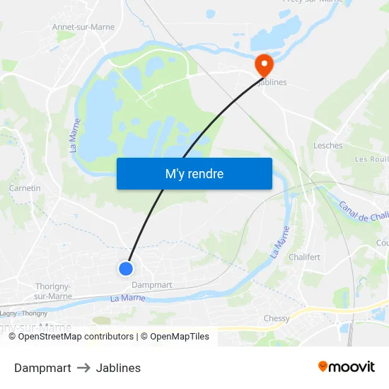Dampmart to Jablines map